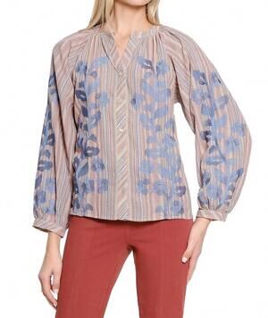 NEW TRU LUXE women's split neck button front top in floral